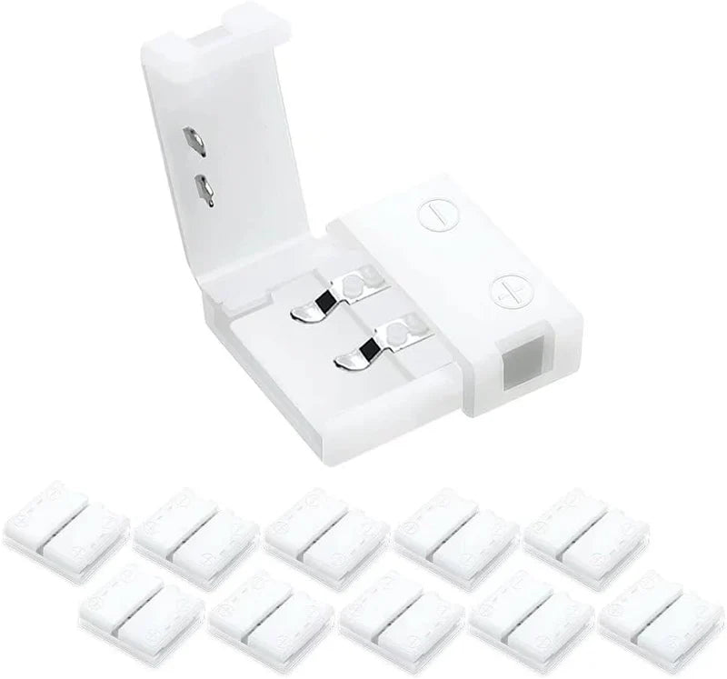 LightingWill LED Strip Connector 10mm 2Pin Solderless Clips, LED Light Strip Connector Strip to Wire Strip to Strip DC Adapter L T Connectors, Bulk 500pcs MOQ Factory Direct
