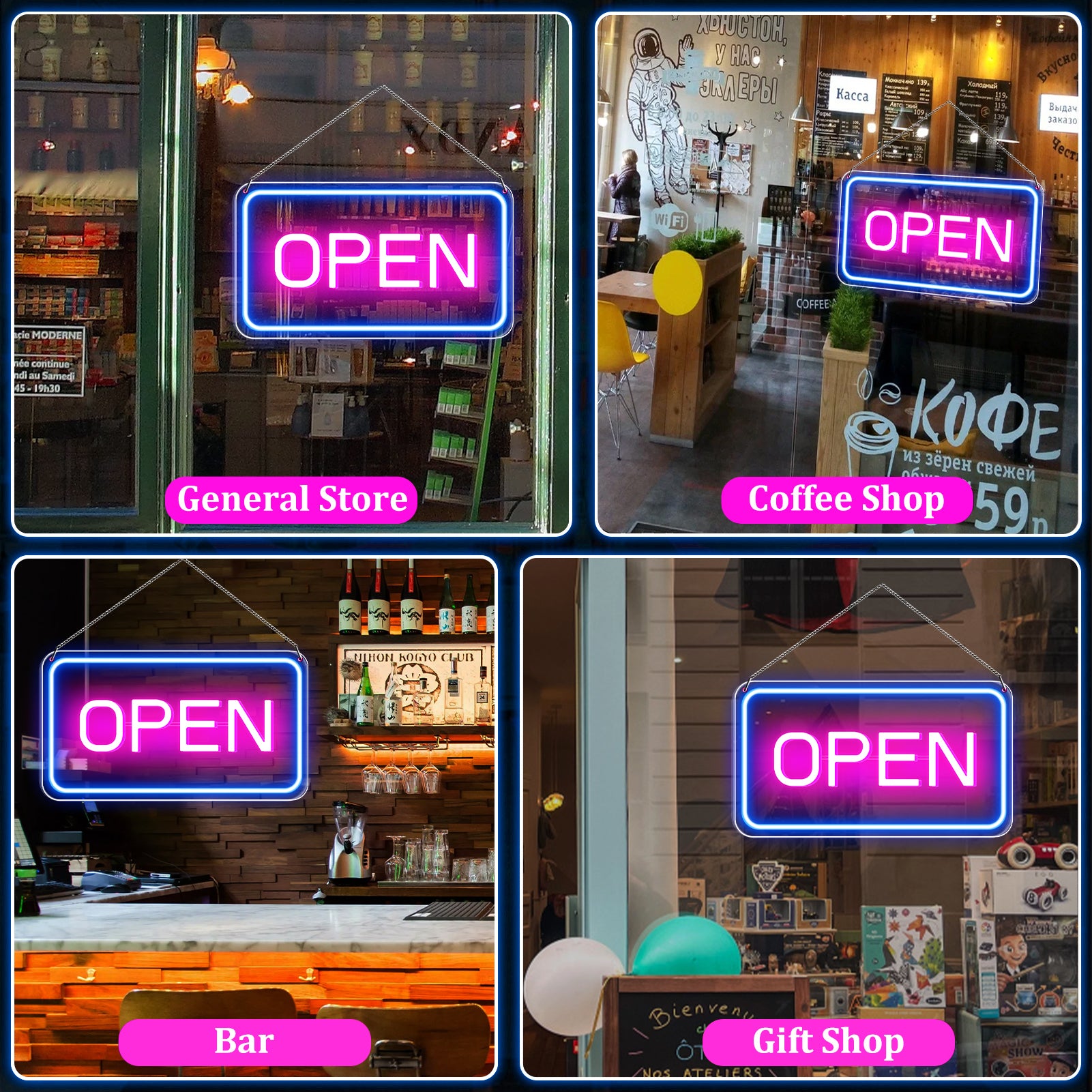 LightingWill Neon Open Sign Light – 16"x9" LED Open Sign with Adjustable Brightness, USB Powered 5V Electric Business Sign for Shops, Bars, Cafes, Hotels, Windows, and Outdoor Use