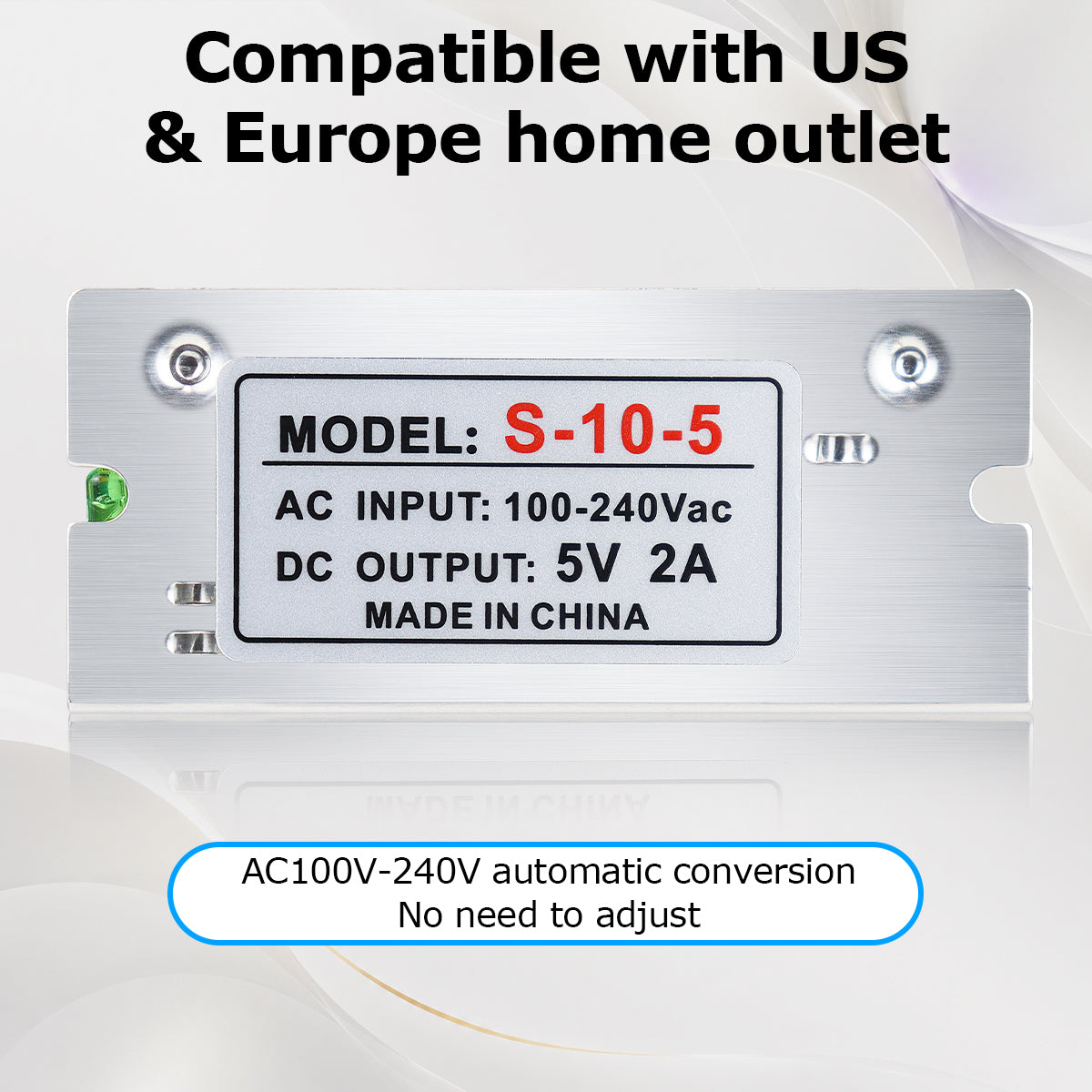 DC 5V LED Switching Power Supply 10W–100W, AC 110/220V Input, LED Light Driver Transformer, Durable Metal Housing with Screw Terminals, CE/FCC/RoHS Certified