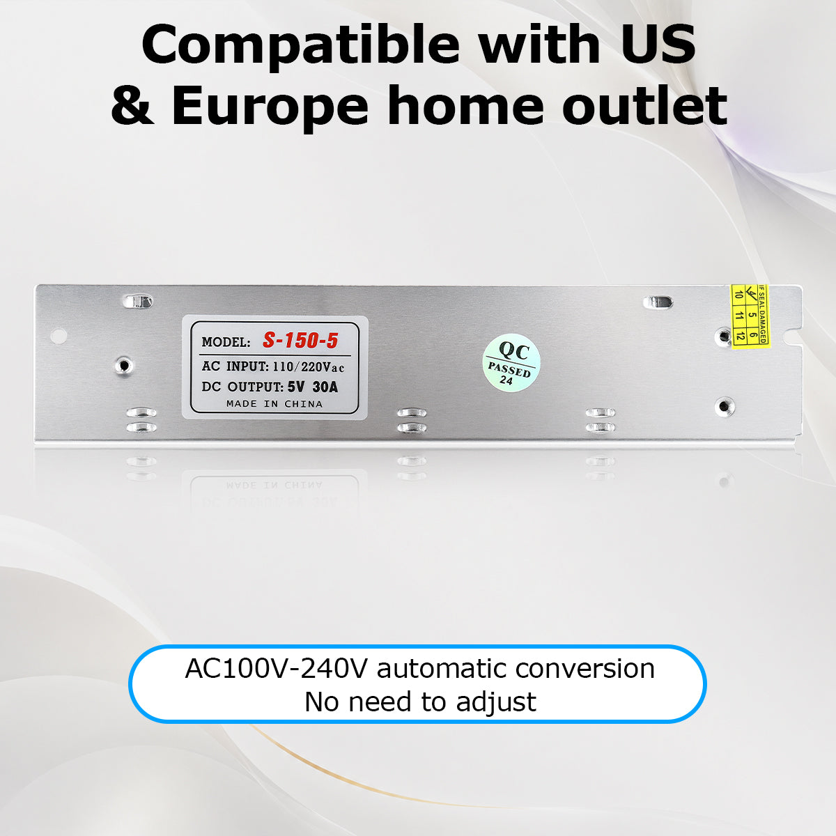 DC 5V LED Switching Power Supply 100W-300W, AC 110/220V Input, LED Strip Driver Transformer, Durable Metal Housing with Screw Terminals, CE/FCC/RoHS Certified (300W with Cooling Fan)