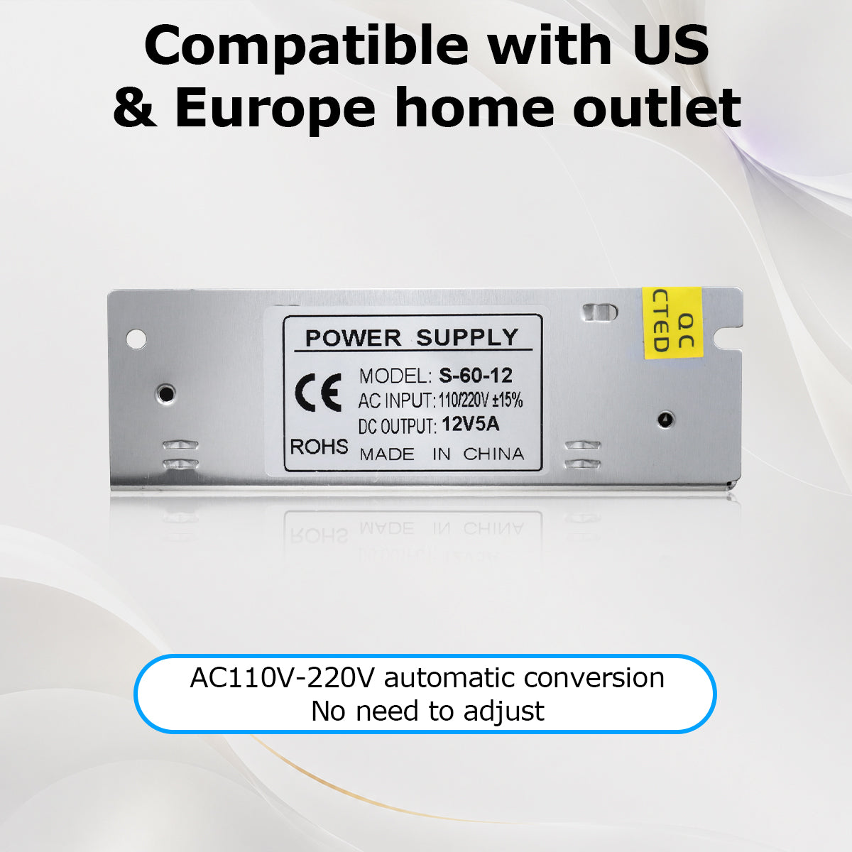 DC 12V LED Switching Power Supply 60W–240W, AC 110/220V Input, Constant Voltage LED Driver Transformer, Durable Metal Housing with Screw Terminals, CE/FCC/RoHS Certified