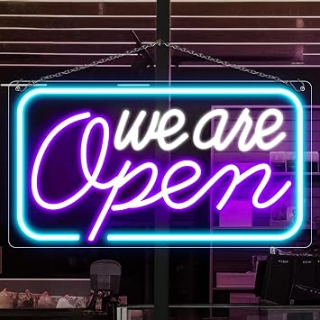 We Are Open Silicone LED shop signs – 3 Glow Color Options | 23.5 × 12.5 inch | Window Hanging | Plug & Play for Store Windows, Entrances & Retail Displays