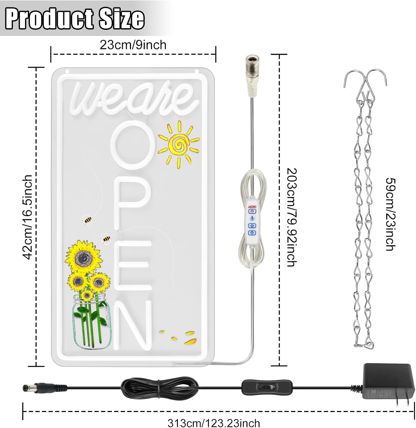 We Are Open Vertical Silicone LED shop signs – Warm White / Neutral White | 16.5 × 9 inch |Window Hanging | Plug & Play for Cafes, Restaurants & Retail Shops
