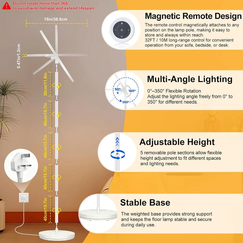 RGB Floor Lamp | LED Standing Lamp with RGB Ambient Light | Ambient Floor Lamp with 2800-6000K Adjustable Light | Remote Control | 2M Tall for Living Room Bedroom Office | US Stock