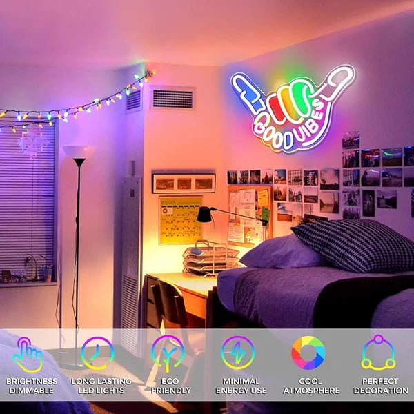LED Neon Signs – NIUBILITY Hand Gesture Neon Sign – 17×11.81 Inch | USB Neon Light, 6 Candy Color Glow Options with Accessories Included | Hanging Room Decor for Bedroom, Gaming Room & Party Spaces