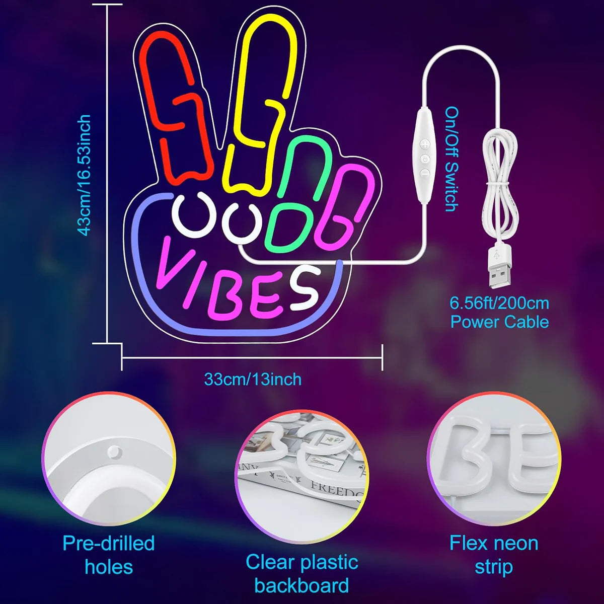 LED Neon Signs – YEAH Hand Gesture Neon Sign – 17×13 Inch | USB Neon Light for Wall Decor | 2 Candy Color Glow Options with Accessories Included | Hanging Room Decor for Bedroom, Gaming Room & Party Spaces