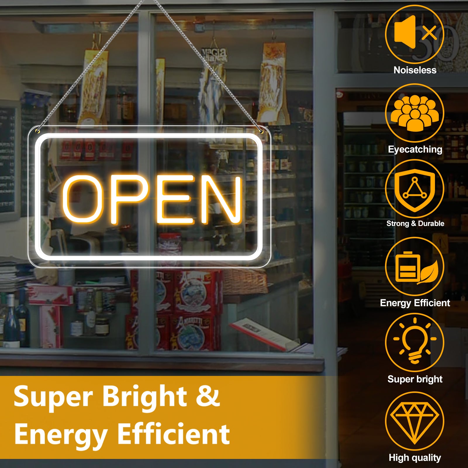 LightingWill LED Open Sign 16"x9" – Bright Neon Light with 5V COB Chip & ON/OFF Switch, Plug-in Open Sign for Stores, Cafes, Bars, Hotels, and Windows