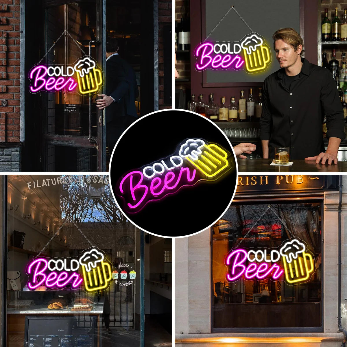 LED Neon Signs – Cold Beer LED Sign – 16.5 × 9 Inch | Purple & White Glow | USB Powered | Hanging | Ideal for Bar, Pub, Lounge, Nightclub, Party Mood Lighting