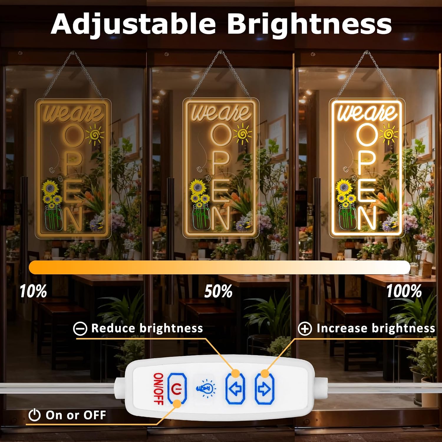 We Are Open Vertical Silicone LED shop signs – Warm White / Neutral White | 16.5 × 9 inch |Window Hanging | Plug & Play for Cafes, Restaurants & Retail Shops