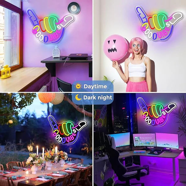 LED Neon Signs – NIUBILITY Hand Gesture Neon Sign – 17×11.81 Inch | USB Neon Light, 6 Candy Color Glow Options with Accessories Included | Hanging Room Decor for Bedroom, Gaming Room & Party Spaces
