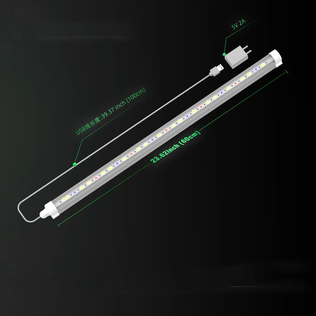 LED Tube Grow Light - 6Pcs | 65W Dimmable Power Supply | 3000K + 5000K + 660nm + 460nm Spectrum | Daisy Chain | Selectable Mounting Brackets | 60cm(2ft) Full Spectrum for Indoor Plants | for Greenhouses Plants | US / EU Plug