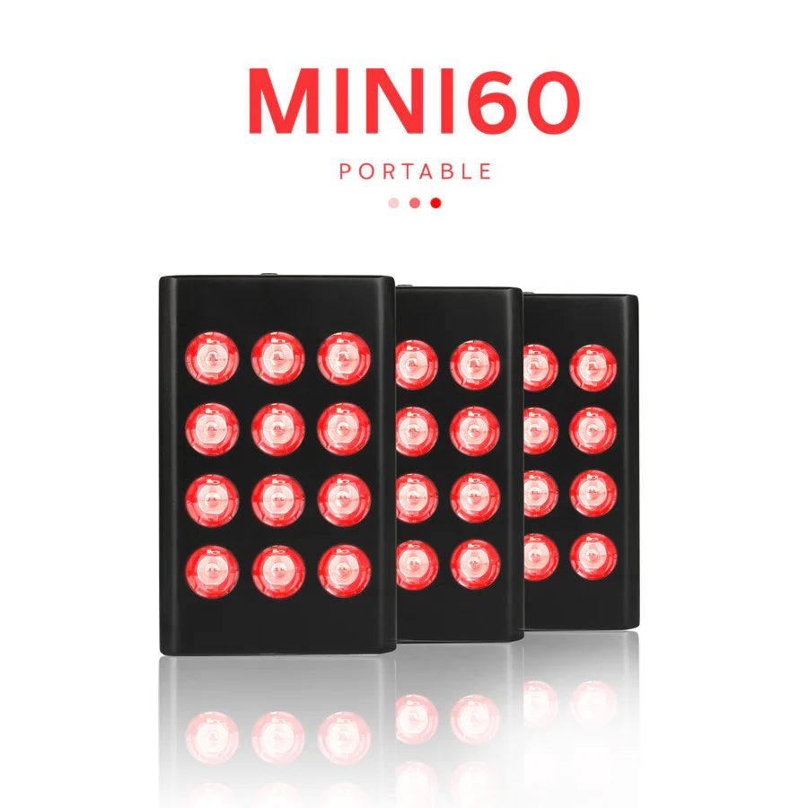 MINI60 Rechargeable Red & Near Infrared Therapy Light – Dual Chip | 12 LEDs | Portable Handheld Design | USB Powered | Black / White | for Skin Care & Muscle Relief