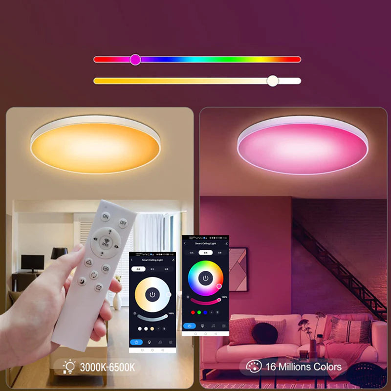 12 Inch 24W White / Black Smart RGBCW Round Slim LED Ceiling Lights – AC 110–130V | RGB Color Changing, 2700K–6500K Adjustable with Dimmable Brightness | Compatible with Alexa/Google Home/APP Control WiFi Light for Bedroom/Kids Room/Party – 2-Pack