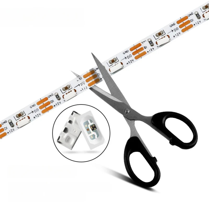 LightingWill WS2812 Side Emitting RGBIC LED Strip Light DC5V 12V 5mm PCB SMD4020 Individually Addressable 60 LEDs/m Non Waterproof Flowing LED Strip for Party Decoration DIY Lighting 5M 50M