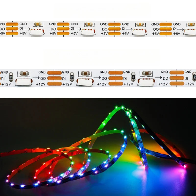 LightingWill WS2812 Side Emitting RGBIC LED Strip Light DC5V 12V 5mm PCB SMD4020 Individually Addressable 60 LEDs/m Non Waterproof Flowing LED Strip for Party Decoration DIY Lighting 5M 50M
