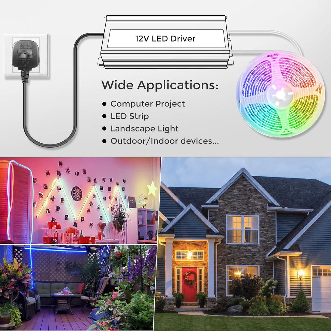 200W 12V/24V/36V/48V Waterproof LED Power Supply, 175-265V Input, Single/Dual Output, Aluminum Housing, Outdoor LED Lighting Driver, CE/RoHS/FCC Certified, UK/EU Plug