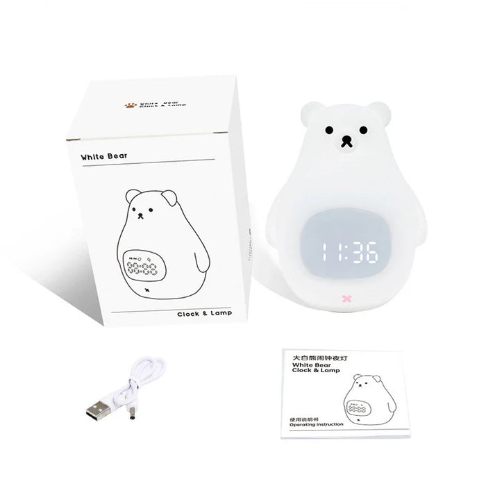 LightingWill Silicone Alarm Clock LED Night Light Rechargeable Baby Nursery Lamp Timer 3 Color Touch RGB Remote Control Sleep Light for Baby Kids Bedroom
