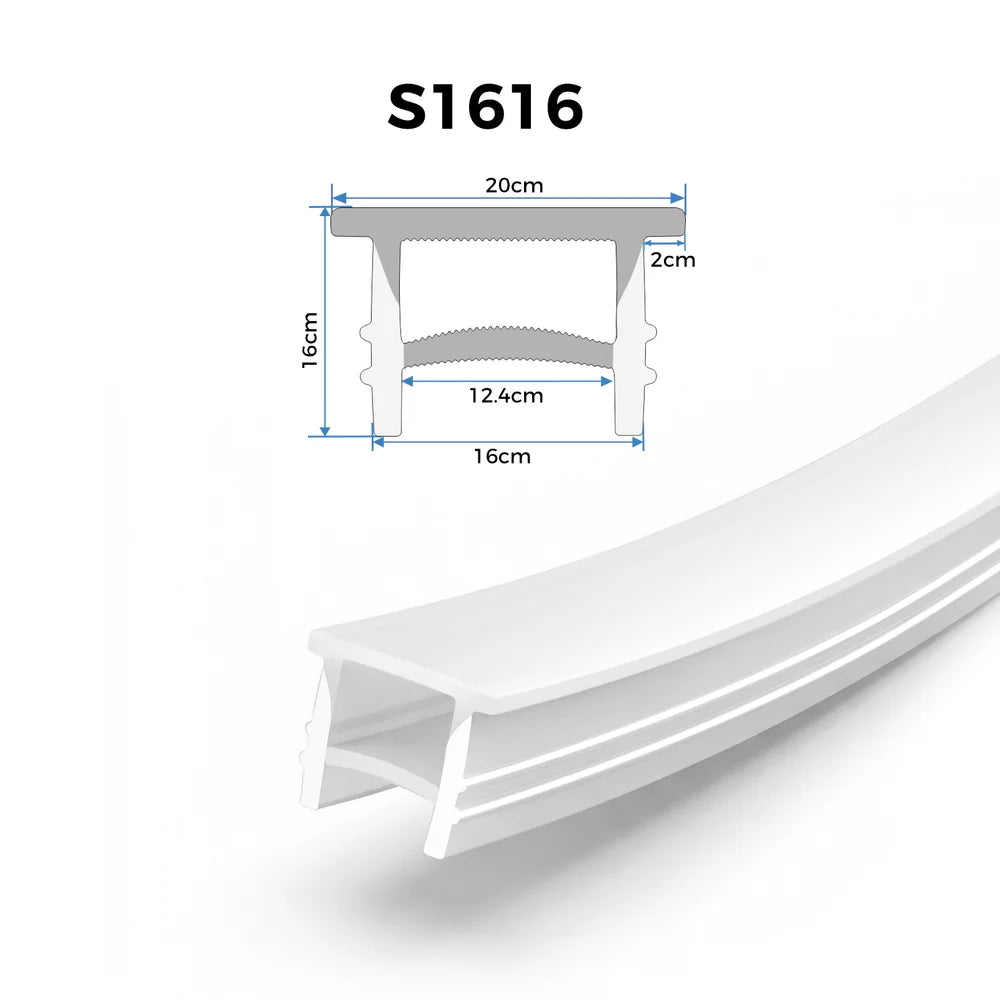 Q-TE Series 16×16mm Top Emitting LED Neon Housing | Max Strip Width ≤12mm | S1616 Architectural Neon Housing | 16.4FT/5M | Quick Install | Cove Retail Lighting