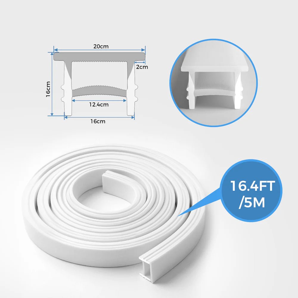 Q-TE Series 16×16mm Top Emitting LED Neon Housing | Max Strip Width ≤12mm | S1616 Architectural Neon Housing | 16.4FT/5M | Quick Install | Cove Retail Lighting
