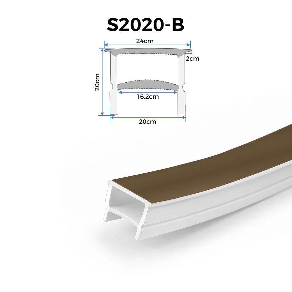 Q-TE Series 20×20mm Top Emitting LED Neon Housing | Max Strip Width ≤16mm | S2020-B Silicone Neon Profile | 16.4FT/5M | With-Edge Quick Install | Commercial Storefront Lighting