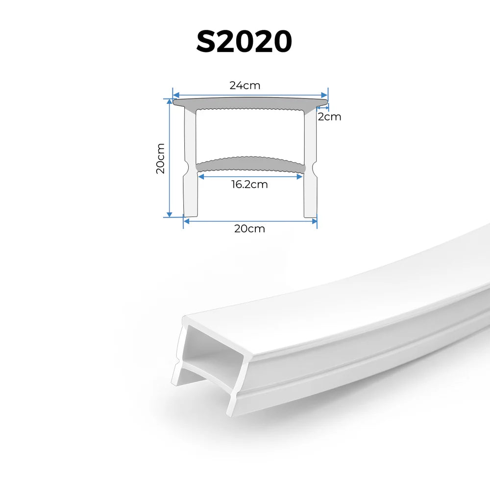 Q-TE Series 20×20mm Top Emitting LED Neon Housing | Max Strip Width ≤16mm | S2020 Premium Neon Housing | 16.4FT/5M | With-Edge Quick Install | Commercial Cove Lighting