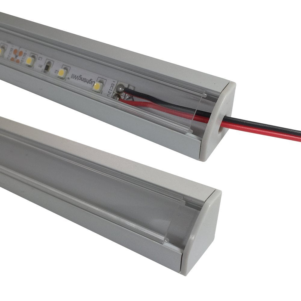 Silver V03 18x18mm V-Shape Internal Width 12mm Corner Mounting LED Aluminum Channel with Clear/Milky White Cover, End Caps and Mounting Clips for Flex/Hard LED Strip Light