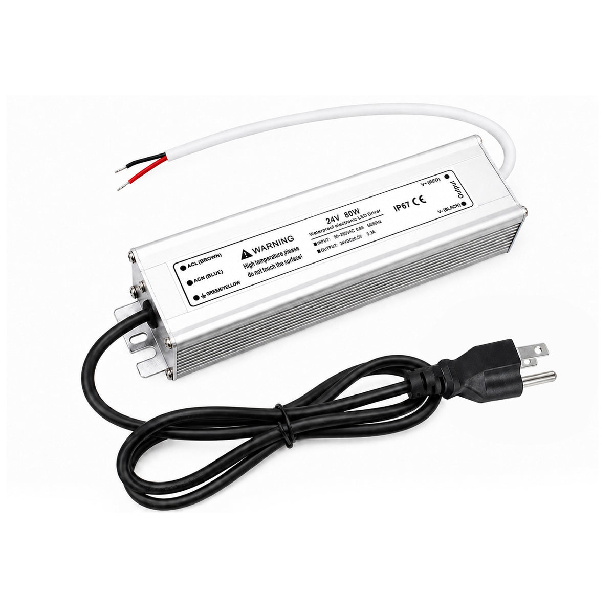 80W 12V/24V/36V/48V Waterproof LED Power Supply, 90-265V Input, Single Output, Aluminum Housing, Outdoor LED Lighting Driver, CE/RoHS/FCC Certified, US/UK/EU Plug