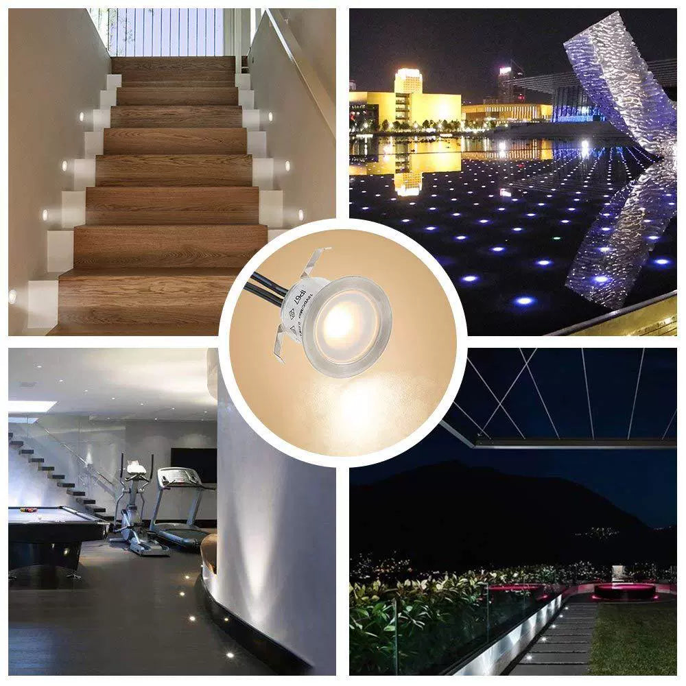 10-Pack Recessed LED Deck Lights – Warm White / Natural White | 0.6W Each | AC100–265V Input with Power Adapter | US / EU / UK / AU Plug Options | IP67 Waterproof Inground Step Lights Kit for Deck, Garden, Yard, Stairs & Pathway Lighting