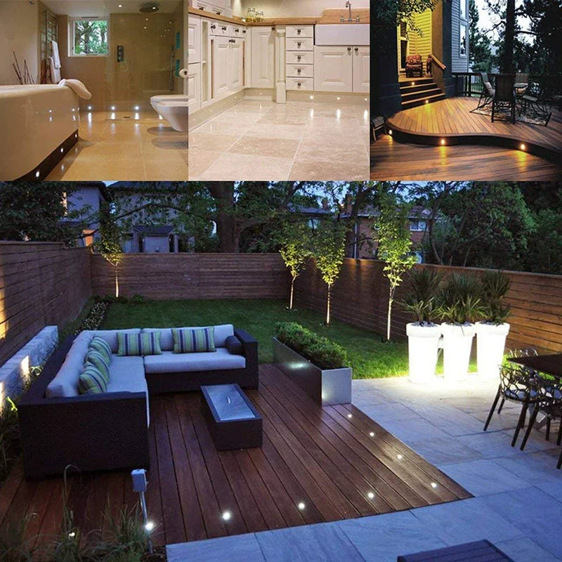 16-Pack Recessed LED Deck Lights – Warm White / Natural White | 0.6W Each | AC100–265V Input with Power Adapter | US / EU / UK / AU Plug Options | IP67 Waterproof Inground Step Lights Kit for Deck, Garden, Yard, Stairs & Pathway Lighting