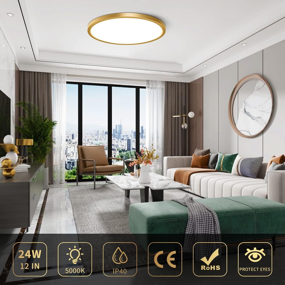 15.7 Inch 32W White / Black / Gold Round Slim LED Ceiling Lights – AC 110–130V  | 3000K / 4500K / 5000K / 6500K | Flush Mount Ceiling Light for Modern Home Lighting | 1-Pack – Local Stock (US)