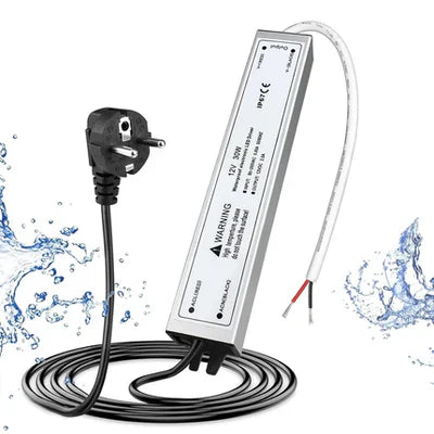12V Waterproof LED Power Supply, 30W–300W Outdoor LED Driver, 90–265V AC Input, Single or Dual Wire Output, CE/RoHS/FCC Certified, US / UK / EU Plug & Wire Lead Options