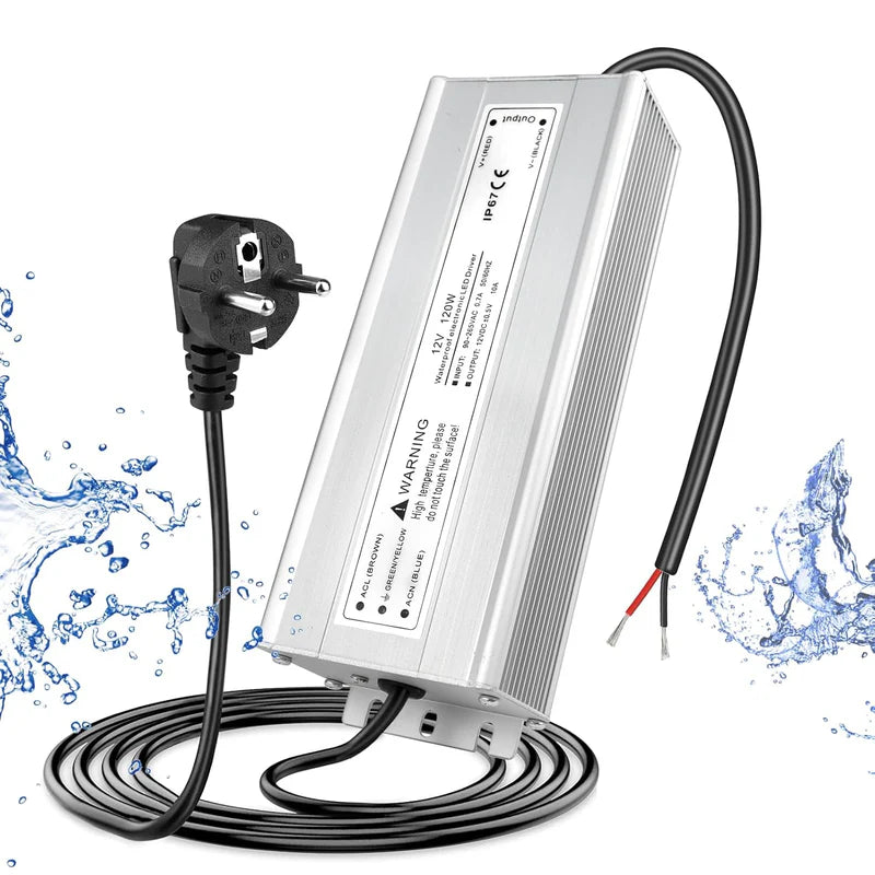 12V Waterproof LED Power Supply, 30W–300W Outdoor LED Driver, 90–265V AC Input, Single or Dual Wire Output, CE/RoHS/FCC Certified, US / UK / EU Plug & Wire Lead Options