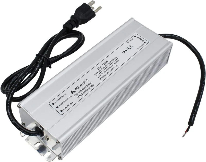 12V Waterproof LED Power Supply, 30W–300W Outdoor LED Driver, 90–265V AC Input, Single or Dual Wire Output, CE/RoHS/FCC Certified, US / UK / EU Plug & Wire Lead Options