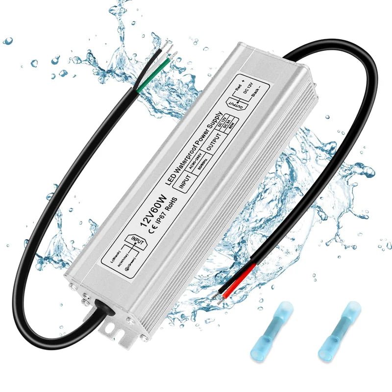 12V Waterproof LED Power Supply, 30W–300W Outdoor LED Driver, 90–265V AC Input, Single or Dual Wire Output, CE/RoHS/FCC Certified, US / UK / EU Plug & Wire Lead Options