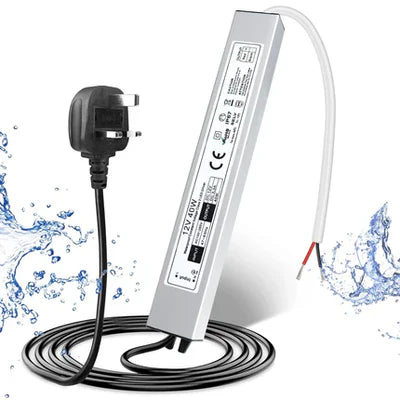 12V Waterproof LED Power Supply, 30W–300W Outdoor LED Driver, 90–265V AC Input, Single or Dual Wire Output, CE/RoHS/FCC Certified, US / UK / EU Plug & Wire Lead Options
