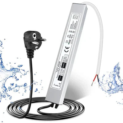 12V Waterproof LED Power Supply, 30W–300W Outdoor LED Driver, 90–265V AC Input, Single or Dual Wire Output, CE/RoHS/FCC Certified, US / UK / EU Plug & Wire Lead Options