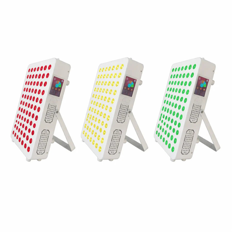 350W Touch Screen Infrared Therapy Lamp – Red 660nm & Green 530nm & IR | 3-Channel Independent Control | Dimmable Timer | AC100–240V | Desktop / Hanging Mount | for Skin Care | Goggles Included | US / EU / UK / AU Plug