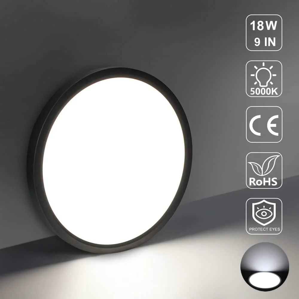9 Inch 18W White / Black Round Slim LED Ceiling Lights – AC  220–240V | 3000K / 4500K / 5000K / 6500K | Flush Mount Ceiling Light for Modern Home Lighting | 1-Pack – Local Stock (UK)