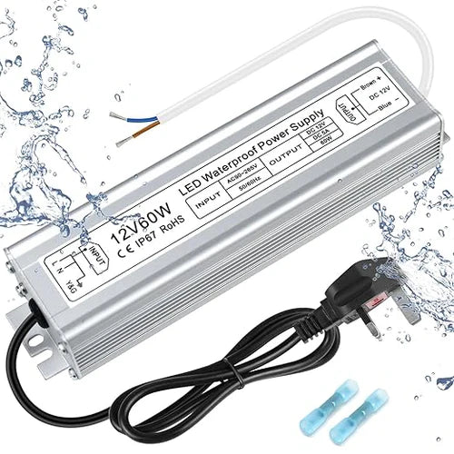 60W 12V/24V/36V/48V Waterproof LED Power Supply, 90-265V Input, Single Output, Aluminum Housing, Outdoor LED Lighting Driver, CE/RoHS/FCC Certified, US/UK/EU Plug