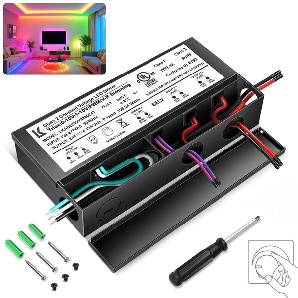 200W 24V DC Steel Case Triac Dimmable LED Driver, UL Listed, AC 120-277V Input, LED Driver for LED Strip Lighting / Under Cabinet Lighting / Home Ambient Lighting