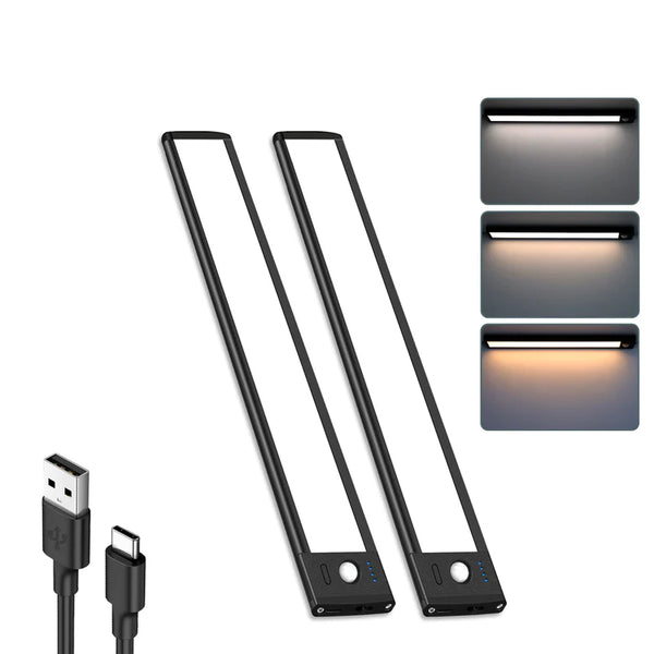 LightingWill Rechargeable Under Cabinet Light 2 Pack 10” / 12.7”, 3CCT 3000K/4000K/6000K LED Cabinet Light, Motion Sensor and Touch Dimming, Slim Magnetic Design, Black Finish