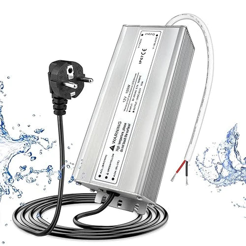 100W 12V/24V Waterproof LED Power Supply, 90-265V Input, Single Output, Aluminum Housing, Outdoor LED Lighting Driver, CE/RoHS/FCC Certified, US/UK/EU Plug