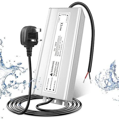 120W 12V/24V Waterproof LED Power Supply, 90-265V Input, Single/Dual Output, Aluminum Housing, Outdoor LED Lighting Driver, CE/RoHS/FCC Certified, US/UK/EU Plug