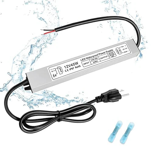 45W 12V Waterproof LED Power Supply, 90-265V Input, Single Output, Aluminum Housing, Outdoor LED Lighting Driver, CE/RoHS/FCC Certified, US/UK/EU Plug