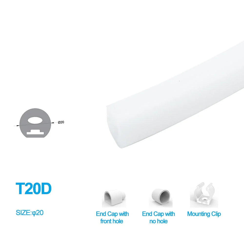 S20D Neon Light Housing – ⌀20mm | Silicone LED Channel System | 10mm PCB Width | IP67 Waterproof | 16.4FT/5M*1/16.4FT/5M*5