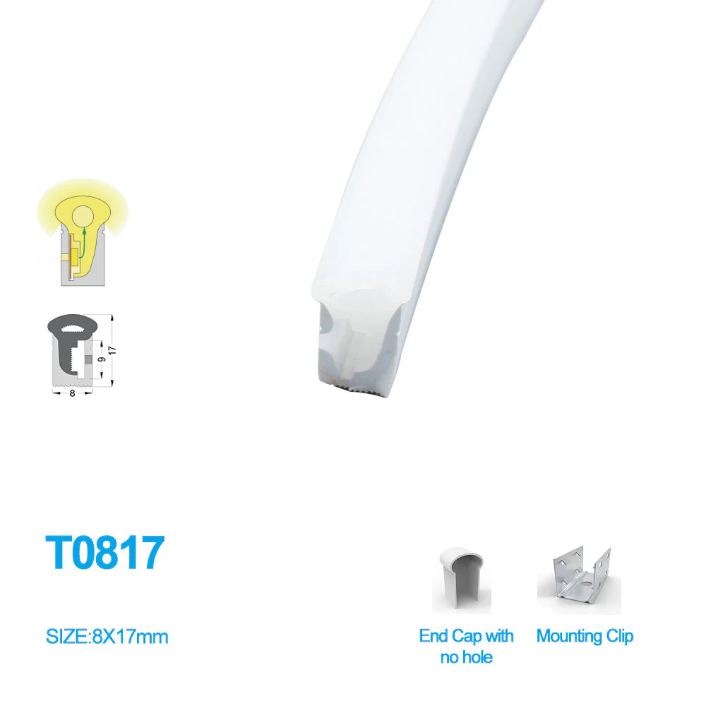 S0817 Side Edge Lighting Neon Light Housing – 8x17mm | Silicone LED Channel System | 8mm PCB Width | IP67 Waterproof | 16.4FT/5M*1/16.4FT/5M*5
