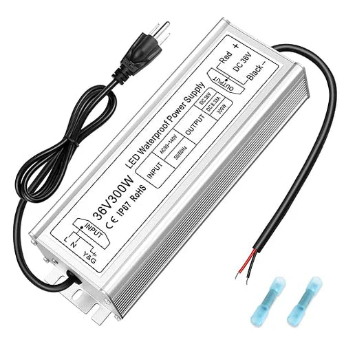 300W 36V/48V Waterproof LED Power Supply, 90-140V Input, Single Output, Aluminum Housing, Outdoor LED Lighting Driver, CE/RoHS/FCC Certified, US Plug
