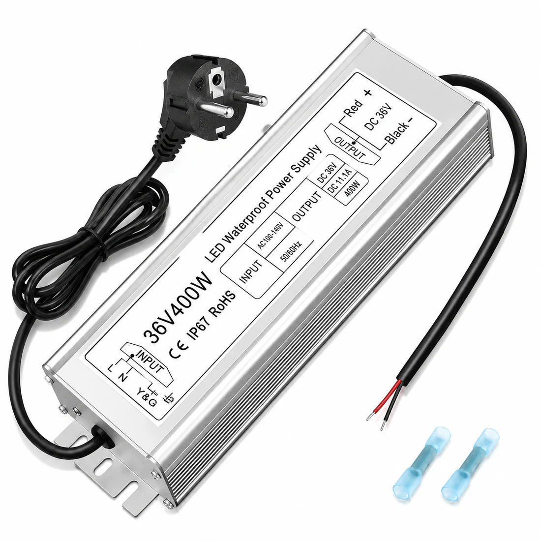 400W 12V/24V/36V/48V Waterproof LED Power Supply, 175-265V Input, Single/Dual Output, Aluminum Housing, Outdoor LED Lighting Driver, CE/RoHS/FCC Certified, UK/EU Plug
