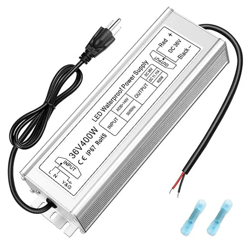 400W 12V/24V/36V/48V Waterproof LED Power Supply, 90-140V Input, Single/Dual Output, Aluminum Housing, Outdoor LED Lighting Driver, CE/RoHS/FCC Certified, US Plug
