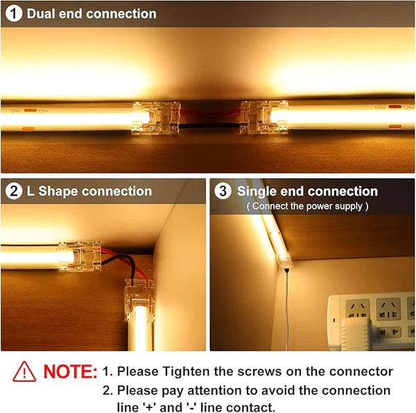 LightingWill LED Strip Connector 10mm 2Pin Transparent Solderless Clips, LED Light Strip Connector Crystal Strip to Wire Strip to Strip DC Adapter Connector, Bulk 500pcs MOQ Factory Direct